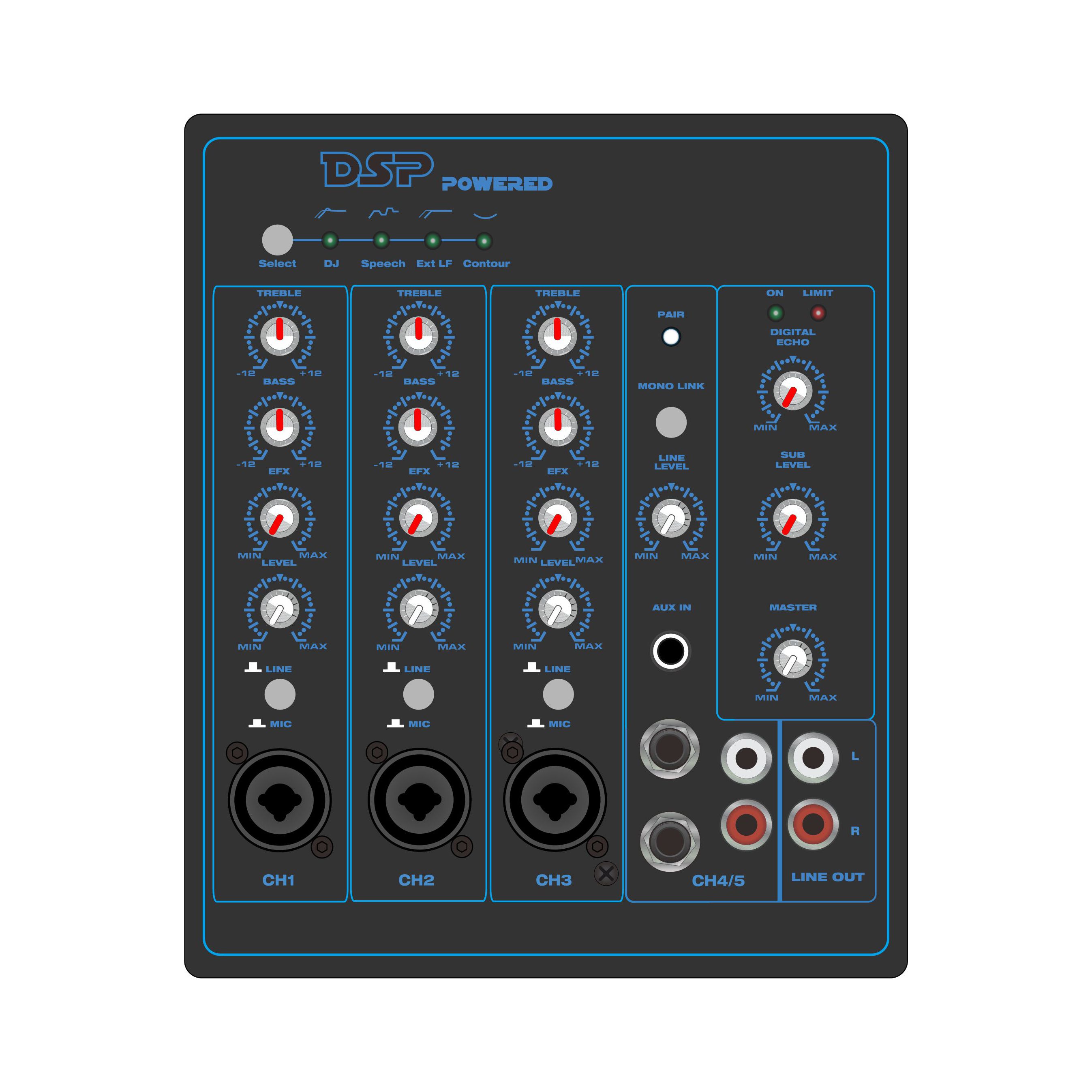 PL82DSP: 2.1CH লিনিয়ার অ্যারে স্পিকার ADAU1701 ভিত্তিক DSP ফাংশনাল মডিউলের ভিতরে ব্লুটুথ এবং TWS সহ 5 চ্যানেল